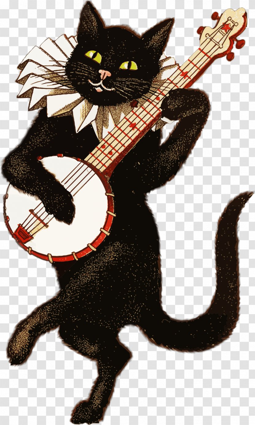 Cat T-shirt Kitten Banjo Clip Art - Guitar - Vintage Transparent PNG