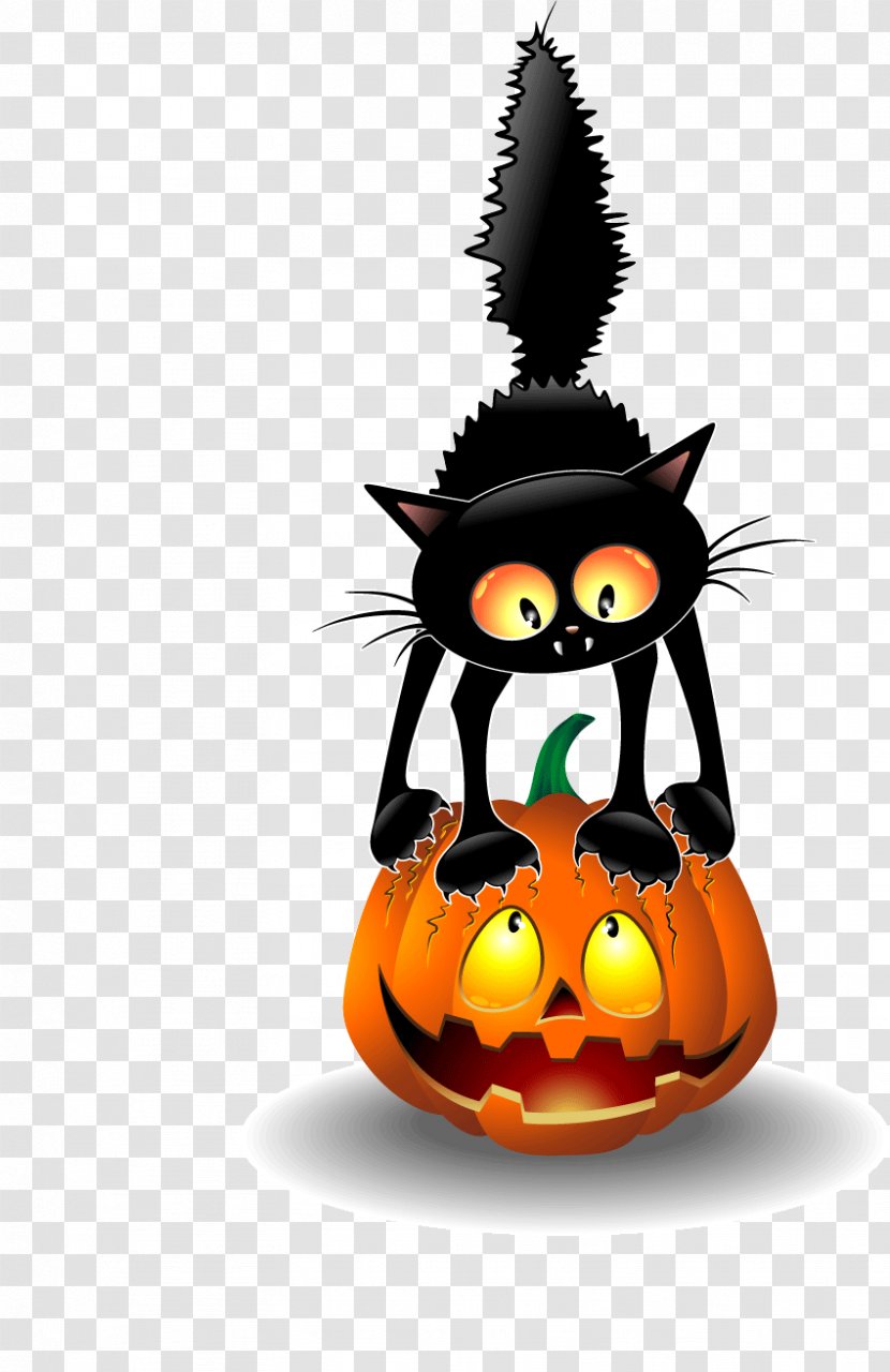 Black Cat Halloween Clip Art - Cartoon And Pumpkins Holiday Decorations Vector Material Transparent PNG