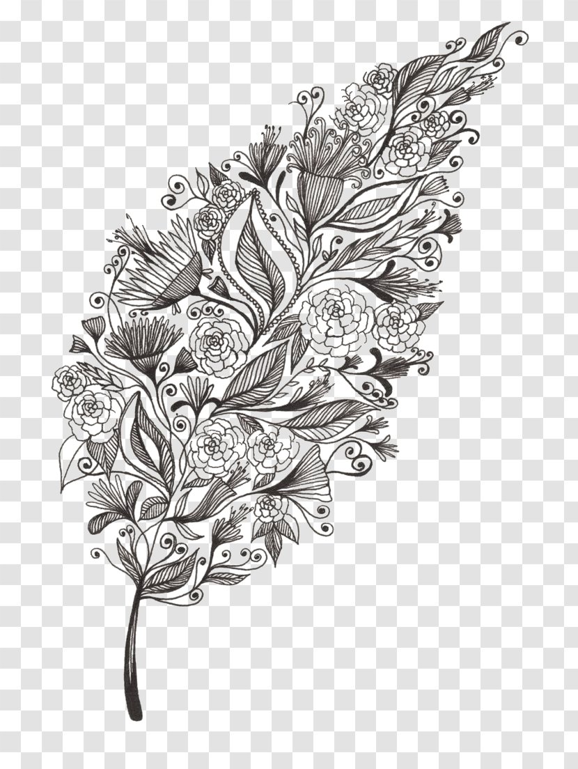 Drawing Art Leaf Doodle Sketch - Artwork - Feather And Decoration Painting Transparent PNG