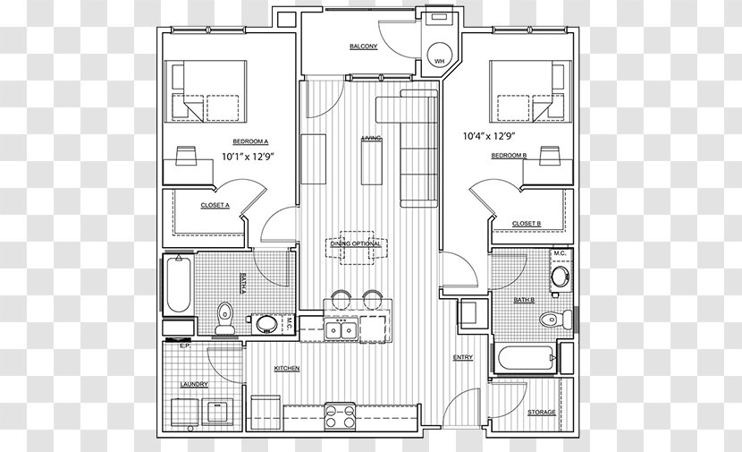 Floor Plan The Pavilion At North Grounds Apartments Arlington Boulevard Technical Drawing - Bed Transparent PNG