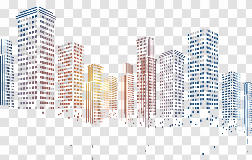 Geometric Squares Particles Pixelated City Building - House - Watercolor Painting Transparent PNG