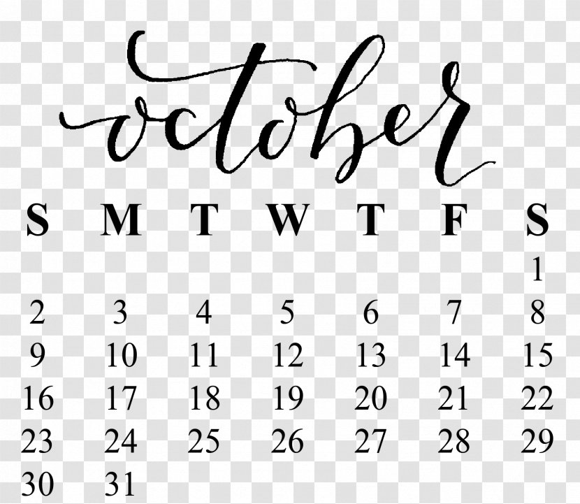 Calendar 0 October 1 - Number - September Transparent PNG