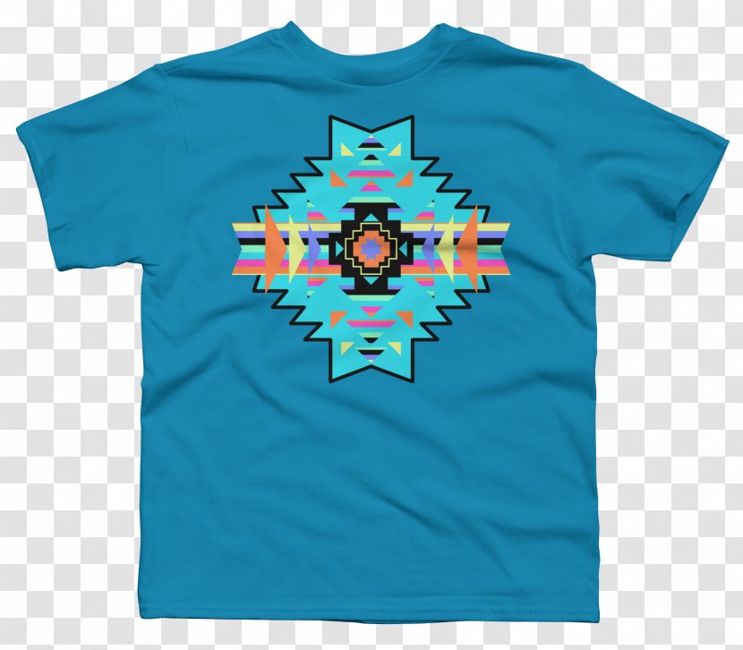 T-shirt Hoodie Sleeve Crew Neck - Turquoise - Aztec Transparent PNG