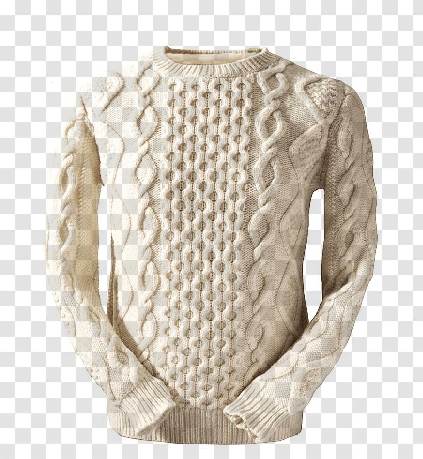 Sweater Aran Islands Sleeve Jumper Wool - Neck - Button Transparent PNG