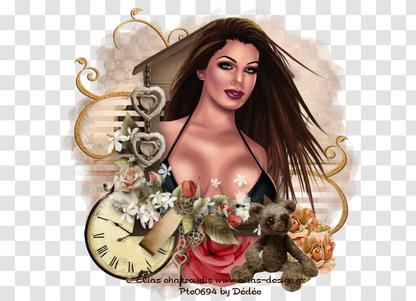 Brown Hair Clock Face Photomontage Transparent PNG