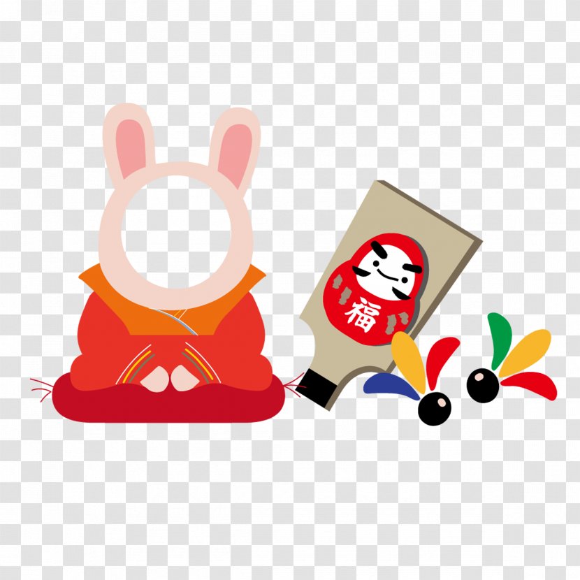 Japanese New Year Kite Dragon Hagoita Illustration - Cute Bunny Transparent PNG