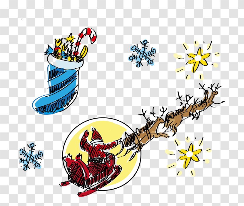 Santa Claus Christmas Tree Drawing - Cartoon - Hand-painted Elk Back And Socks Transparent PNG