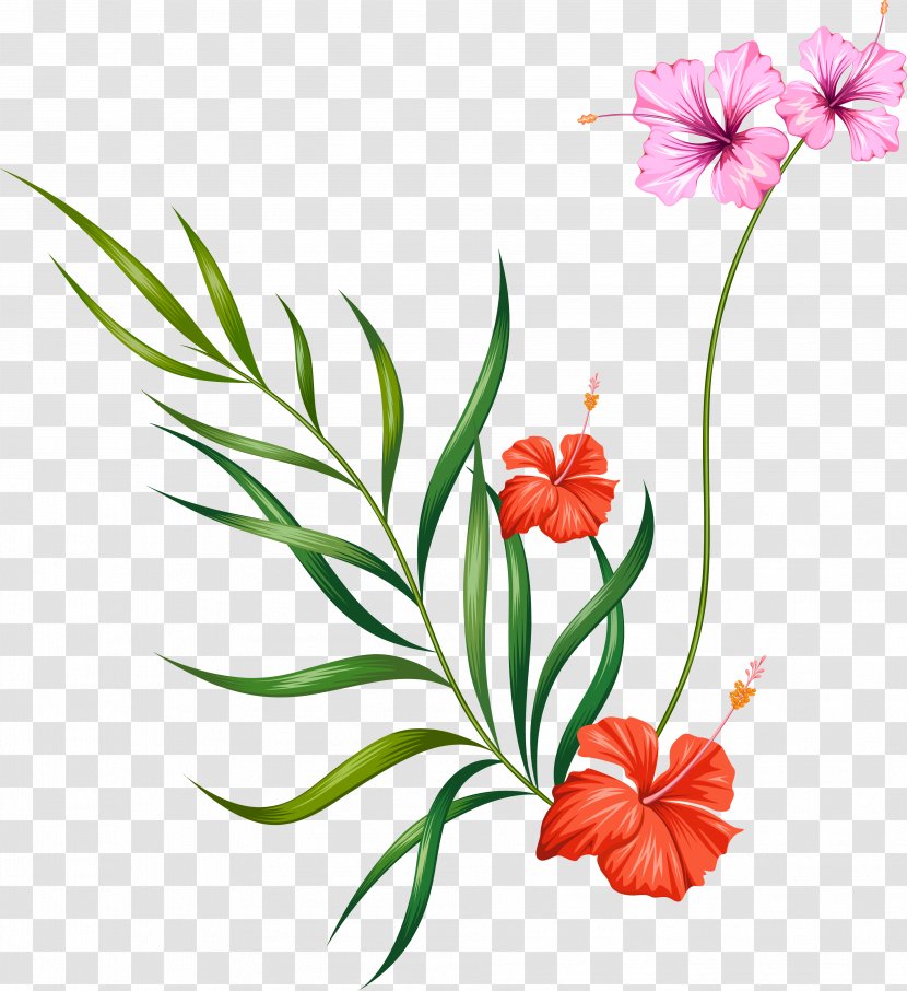 Floral Design Flower Clip Art - Red - Flowers And Green Leaves Transparent PNG