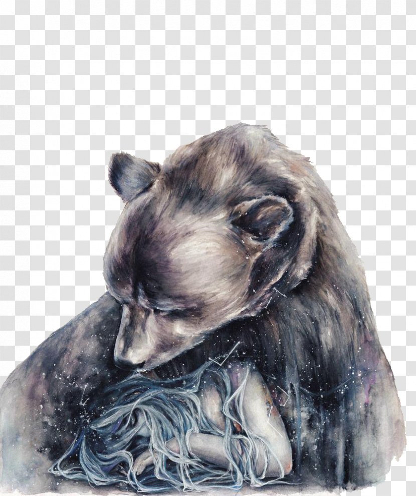 Watercolor Painting Drawing Illustrator Art Illustration - Cartoon - Bear And The Maiden Transparent PNG