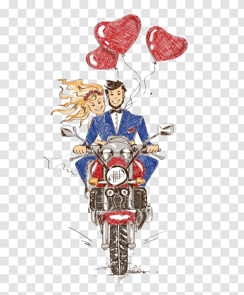 Wedding Invitation Scooter Motorcycle Bicycle - The New Couple Riding A Transparent PNG