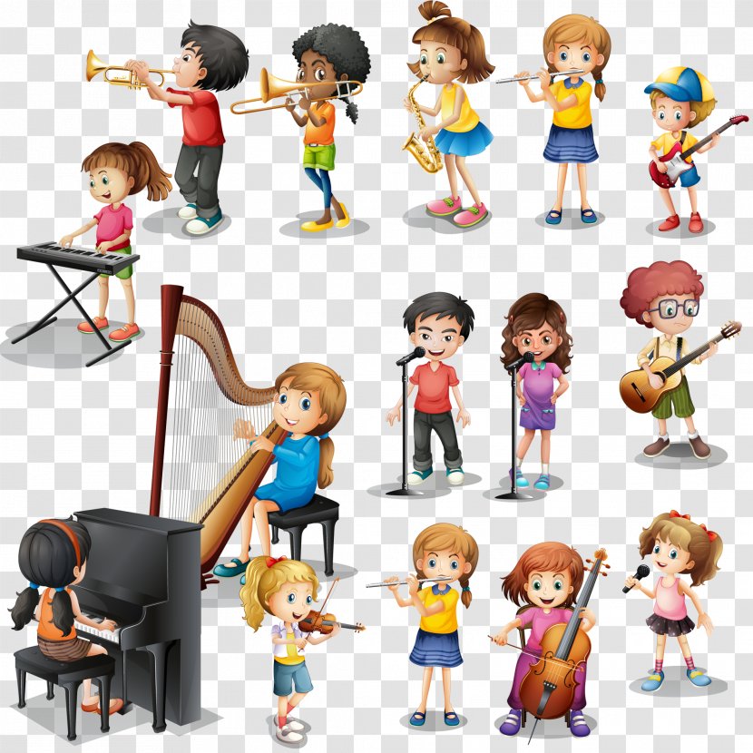 Musical Instrument Play Child Illustration - Heart - Vector Many Kids Different Instruments Transparent PNG