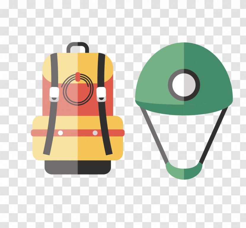 Satchel Bag Cartoon - Flat Backpack And Hat Flashlight Transparent PNG
