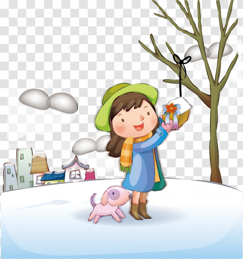 Christmas Card Greeting New Year Boxing Day - Gift - Children Snow Vector Material Aoxue Transparent PNG