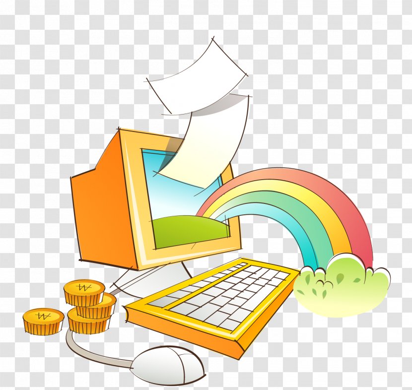 Computer Cartoon Illustration - Rainbow Coin Transparent PNG