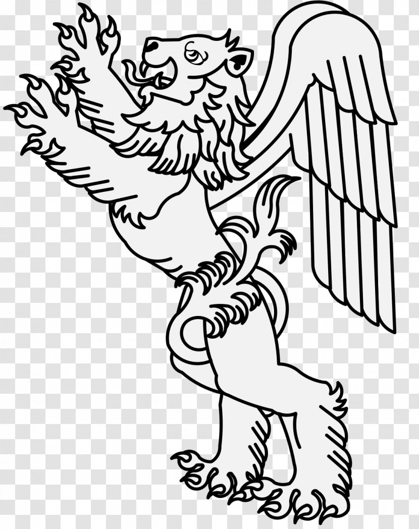 Carnivora White Heraldry Line Art - Lion Wings Transparent PNG