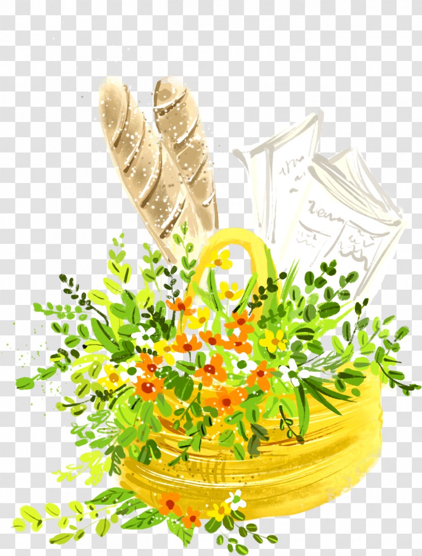 Basket Of Bread Painting Illustration - Flower - In Transparent PNG