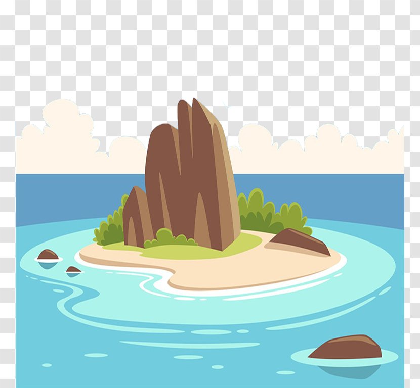 Tropical Islands Resort Cartoon Illustration - Beach - There Are Mountains On The Island Transparent PNG