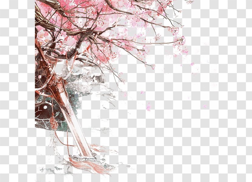 Landscape Art Painting Pattern - Branch - Flower And Sword Transparent PNG