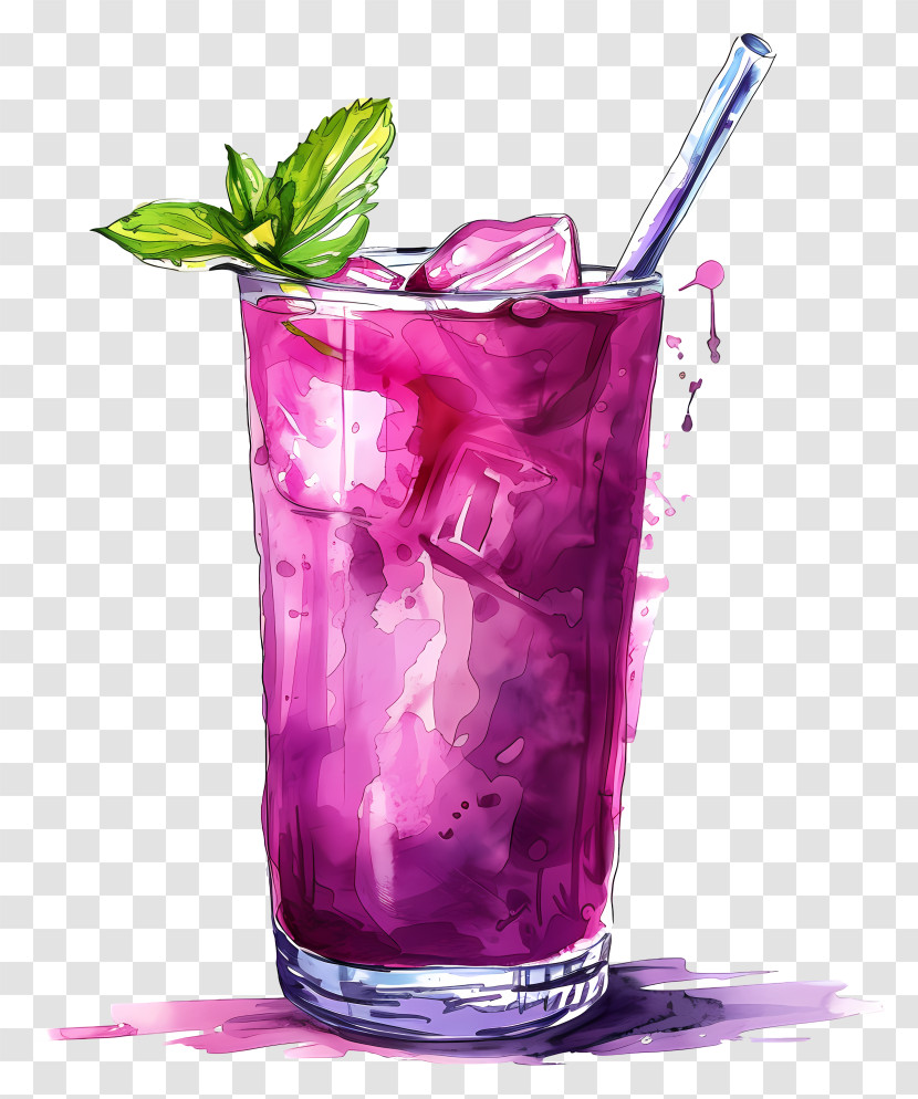 Sharbat - Refreshing Purple Drink With Ice And Mint Transparent PNG