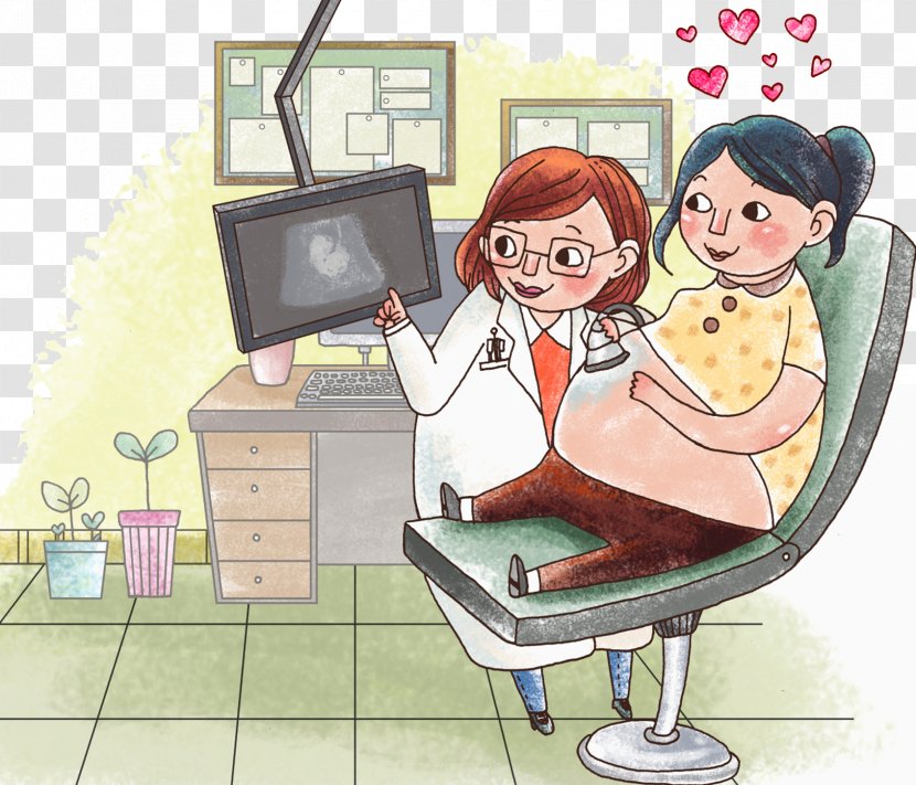 Pregnancy Test Illustration - Cartoon - B Ultrasound Examination Illustrator Transparent PNG