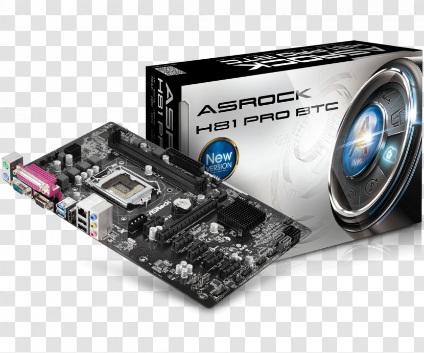 Intel LGA 1150 Motherboard ASRock H81 Pro BTC ATX Transparent PNG