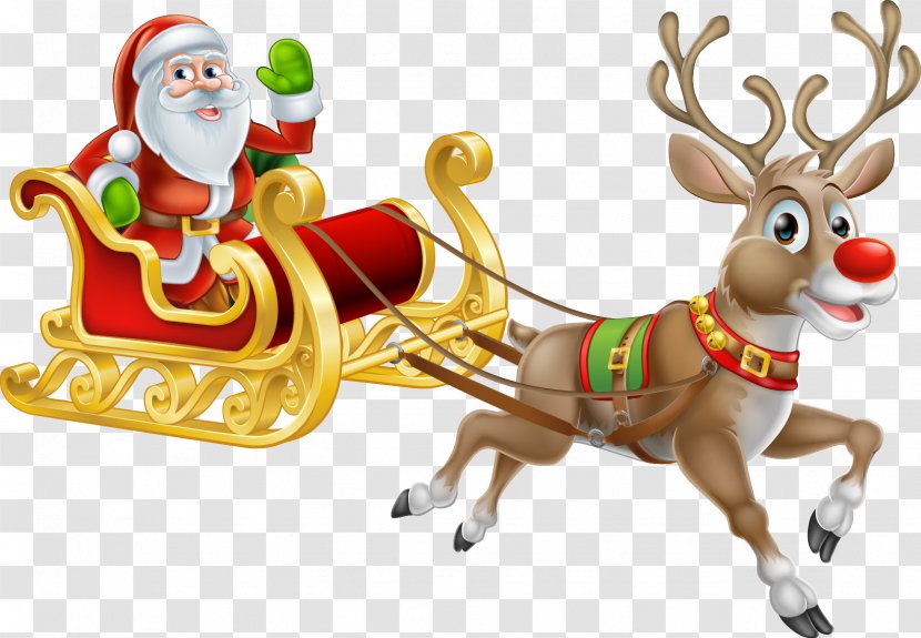 Rudolph Santa Claus Reindeer Christmas - Royaltyfree - And Elk Sleigh Transparent PNG