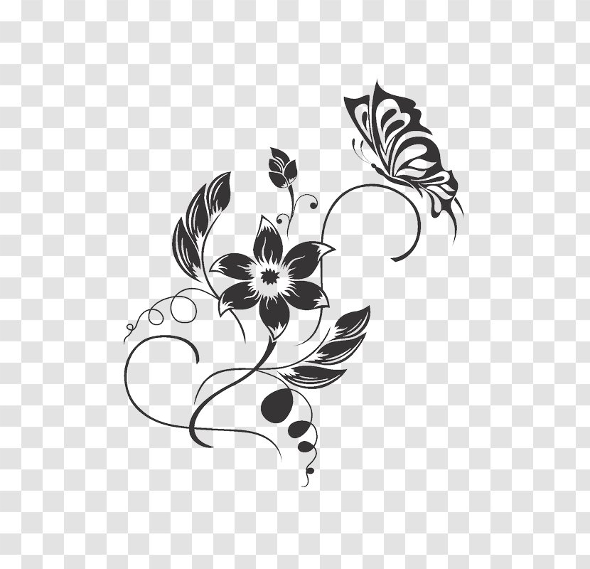 Butterfly Black And White Flower Floral Design Pattern Transparent PNG
