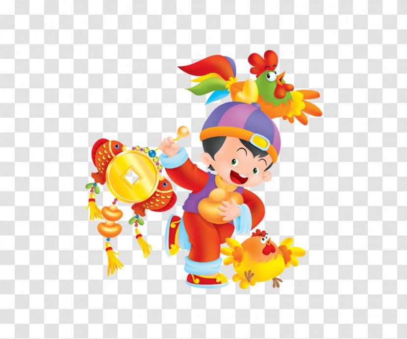 Bainian Chinese New Year Cartoon Child - Of The Rooster Downtown Transparent PNG