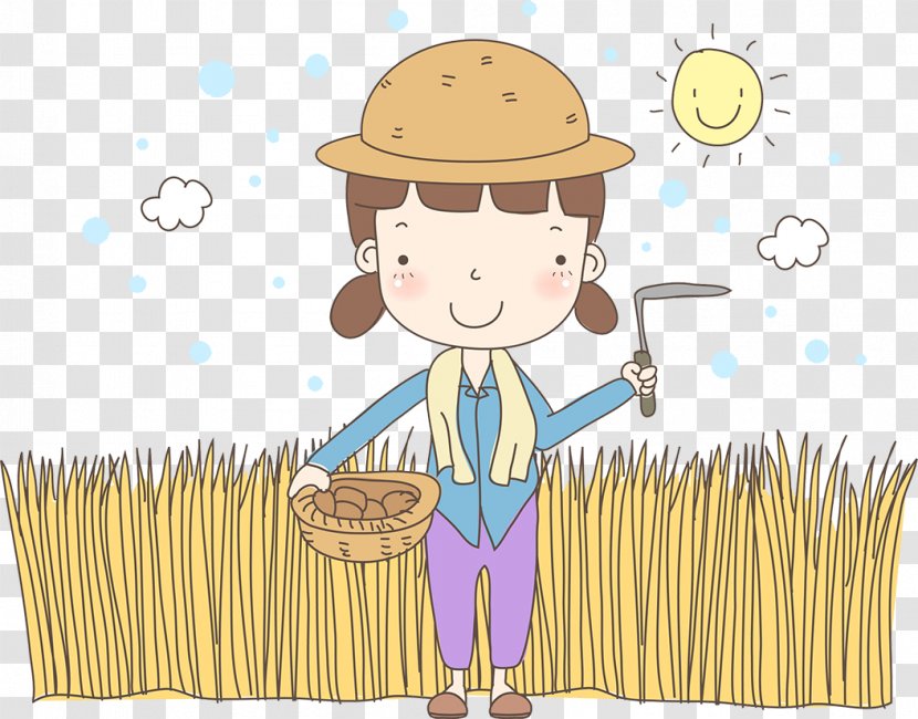 Cartoon Drawing Illustration - Woman - Figure Of Rural Women Who Cut Wheat Transparent PNG