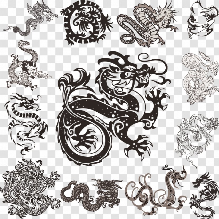 Chinese Dragon Pattern - Line Art - Collection Material Transparent PNG