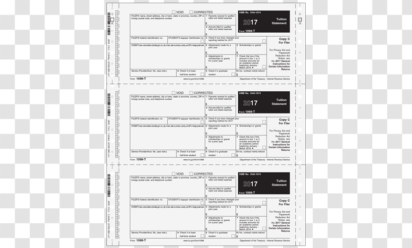Form 1098-T Tax Report Document - 1098t Transparent PNG