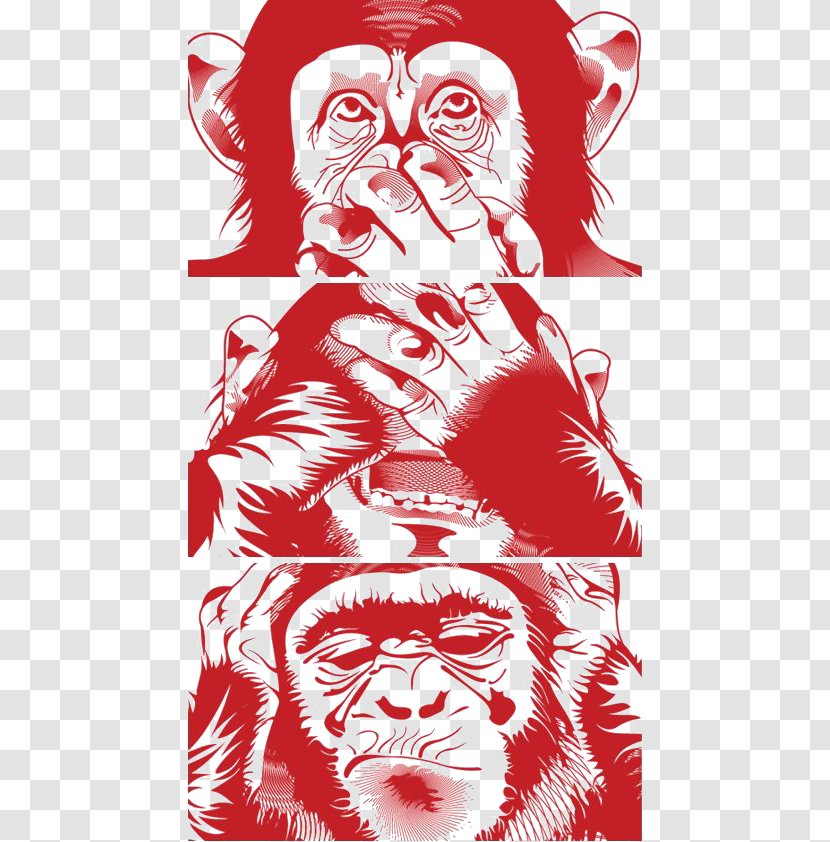 Art Idea Chimpanzee Illustration - Frame - Red Gorilla Transparent PNG