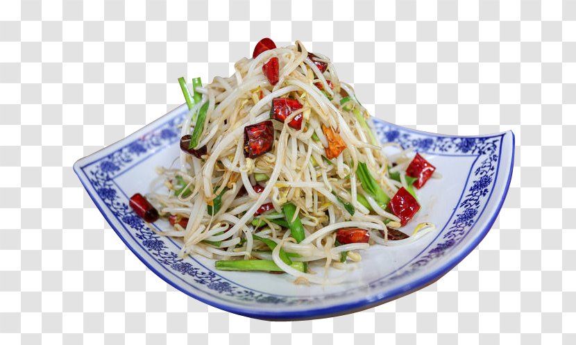 Chow Mein Green Papaya Salad Chinese Noodles Fried Thai Cuisine - Garlic Spicy Beans Transparent PNG