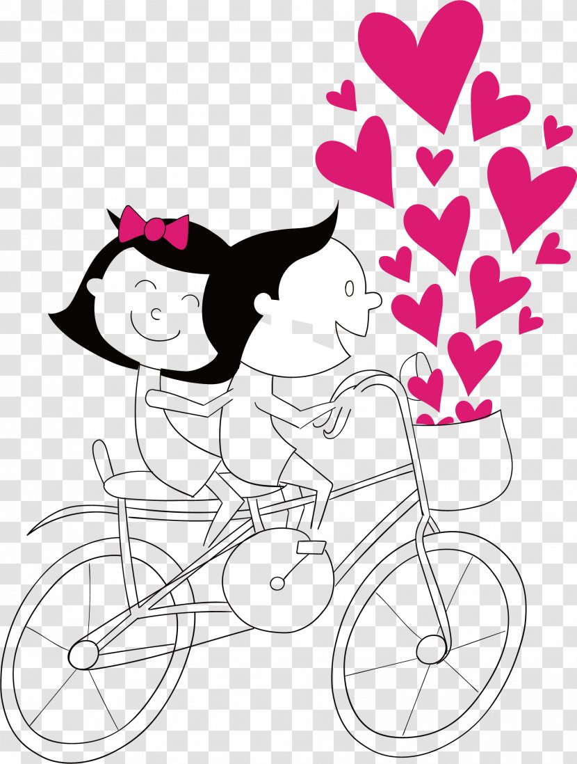 Cartoon Couple Bicycle Clip Art - Flower - Vector Bike Ride Transparent PNG