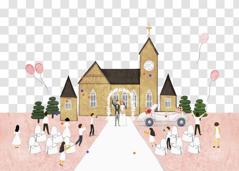 Marriage Illustration - Architecture - Hand-painted Wedding Scene Transparent PNG
