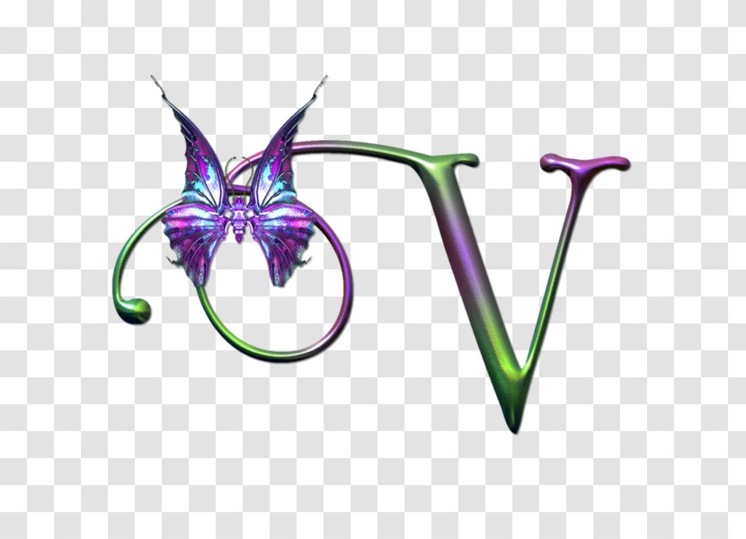Butterfly Letter English Alphabet V - Body Jewelry Transparent PNG
