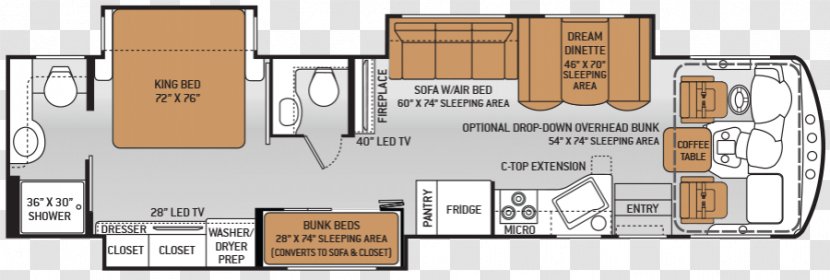 Campervans Floor Plan Dodge Challenger Thor Industries Motor Coach - Bed Transparent PNG