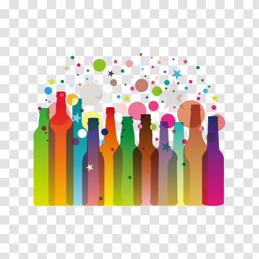 Beer Wine Champagne Bottle Drink - Glass - Vector Color Dots And Bottles Transparent PNG