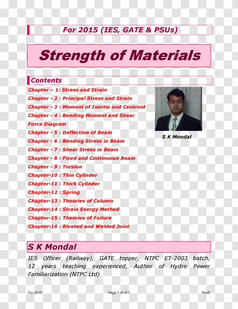 Strength Of Materials A Textbook Fluid Mechanics And Hydraulic Machines Engineering (SI Units) - Material Transparent PNG