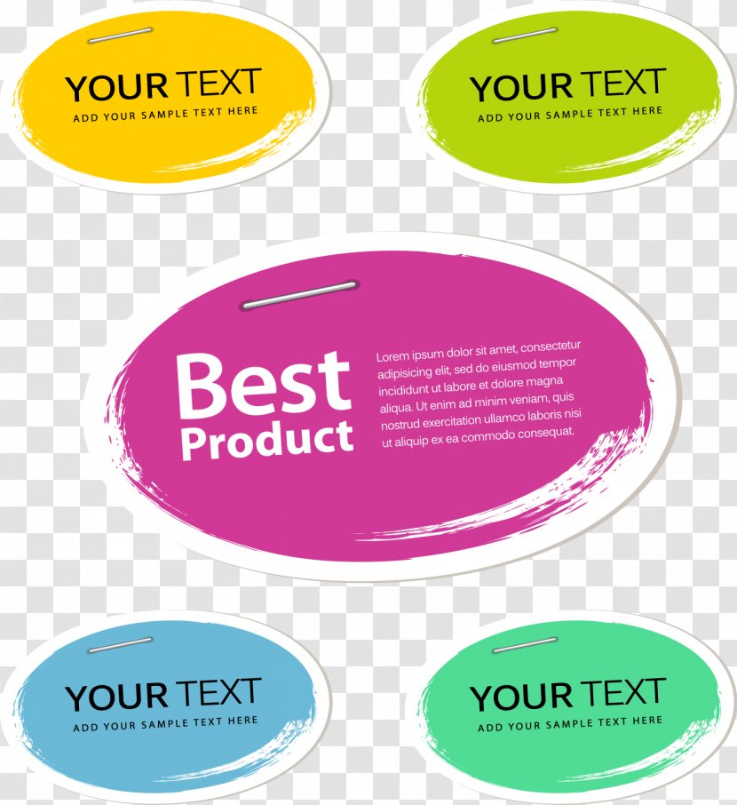 Paper Illustration - Sticker - Cartoon Hand Colored Painting Oval Tag Vector Transparent PNG