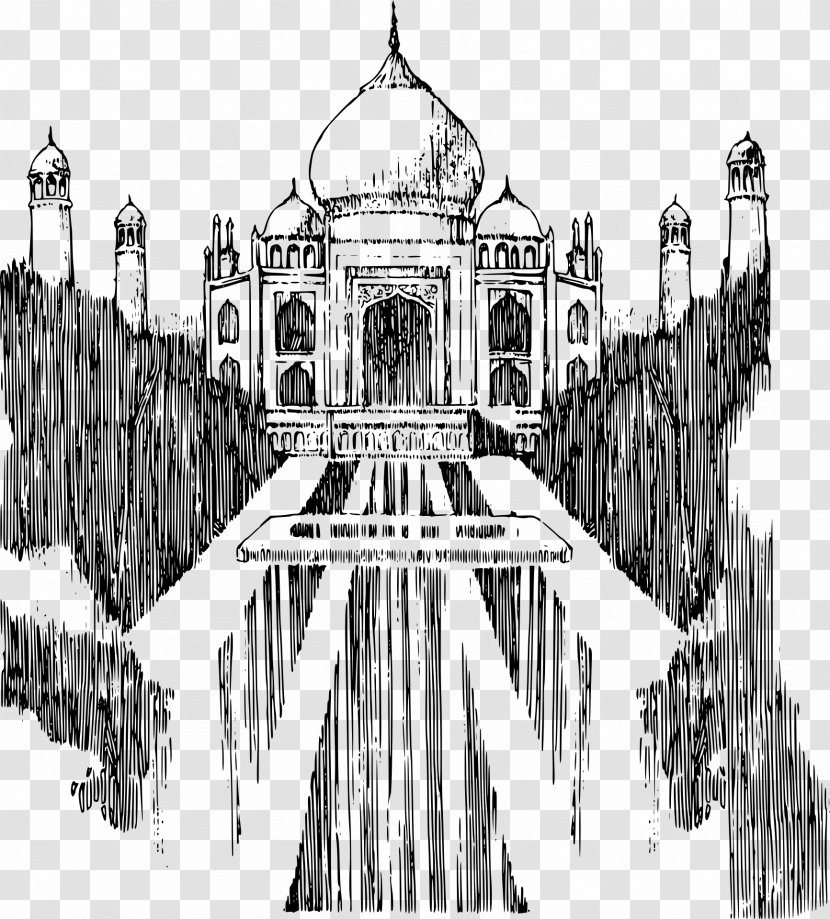 Taj Mahal Monument Clip Art - Monochrome Transparent PNG