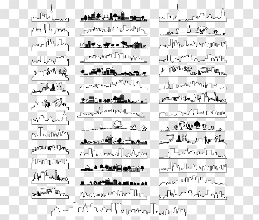 Silhouette Drawing Line Art Skyline - Frame - 40 Section Painted Urban Vector Material Transparent PNG