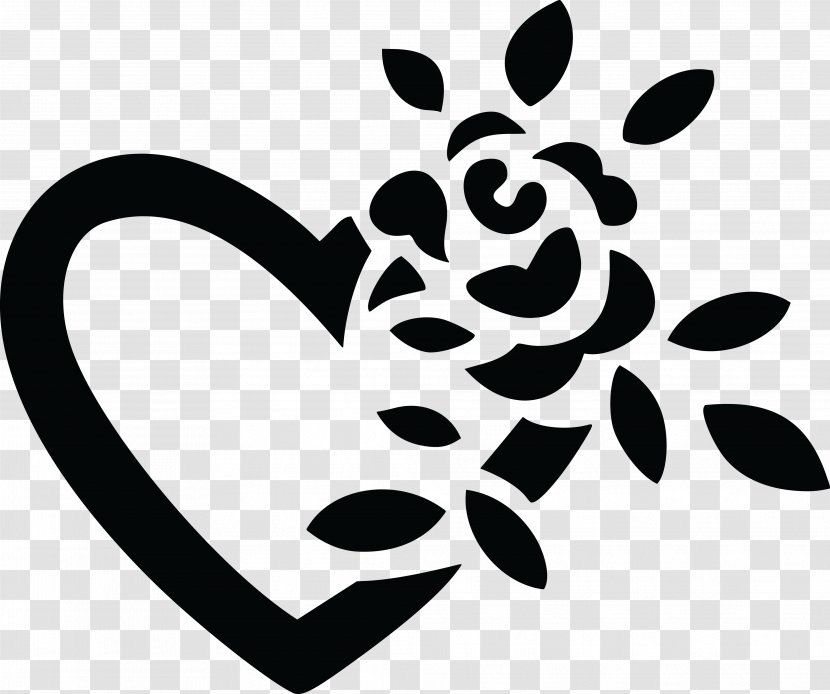 Rose Heart AutoCAD DXF Clip Art - Visual Arts - Black And White Transparent PNG