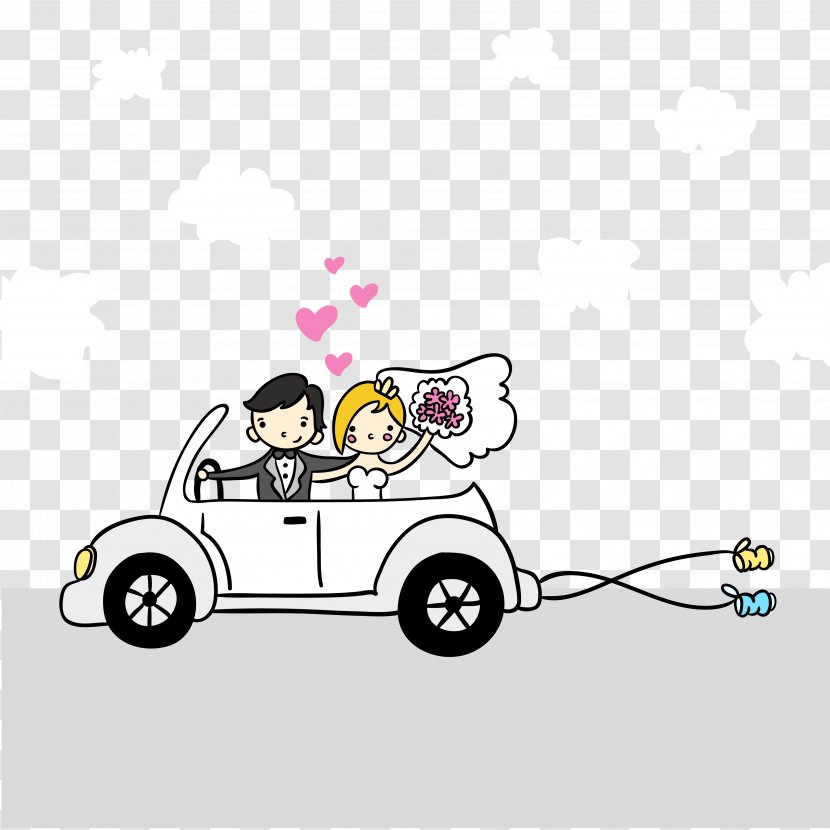 Cartoon Marriage Illustration - Motor Vehicle - Vector Couple Transparent PNG
