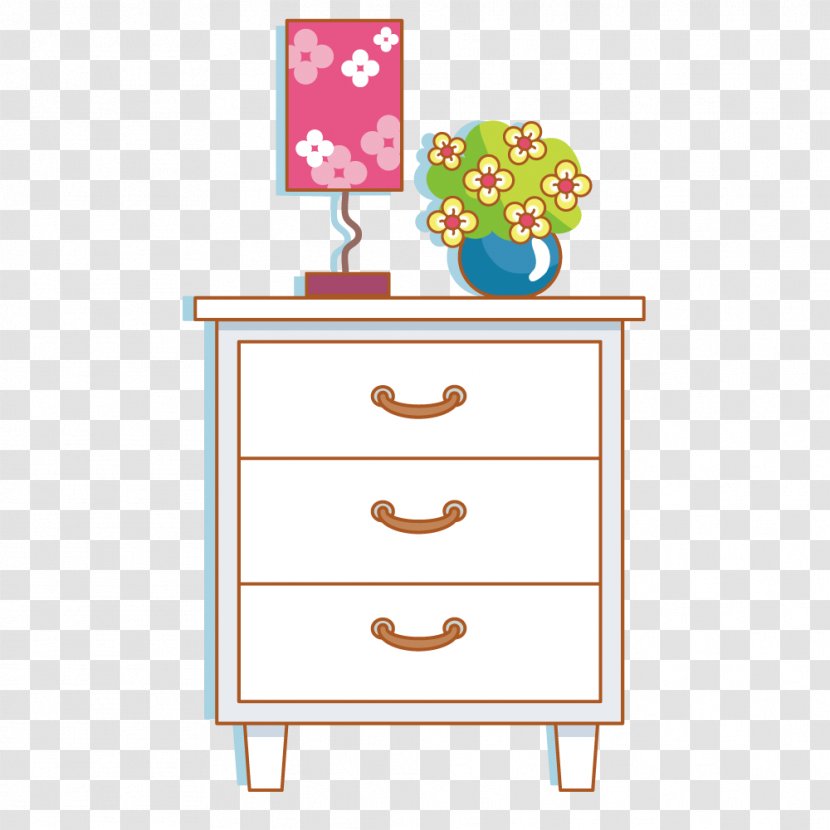 Cartoon Scene Graph Drawing Room - Shelf - Flowers And A Lamp On The Cabinet Transparent PNG