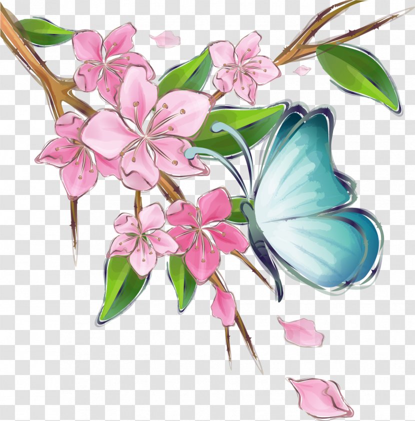 Animation Cartoon - Flower - Pink Butterfly Transparent PNG