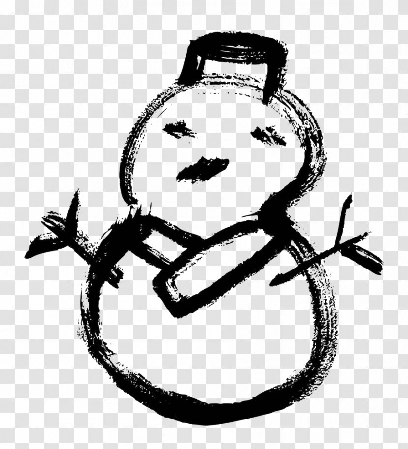 Snowman Ink Brush - Black Painted Transparent PNG