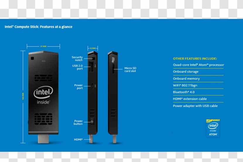 Intel Compute Stick STCK1A Atom Computer - Core 2 Quad Transparent PNG