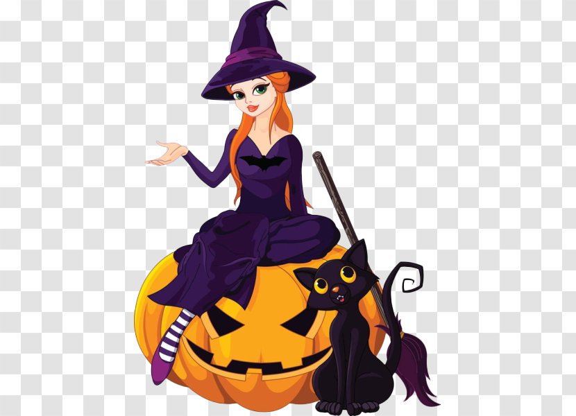 Halloween Witchcraft Clip Art - Purple - Beautiful Cartoon Magic Witch Transparent PNG