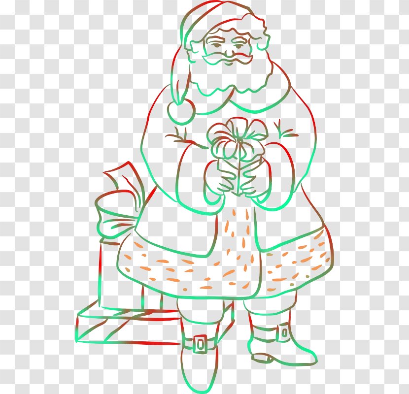 Santa Claus Christmas Tree Line Art Clip - Black And White Transparent PNG